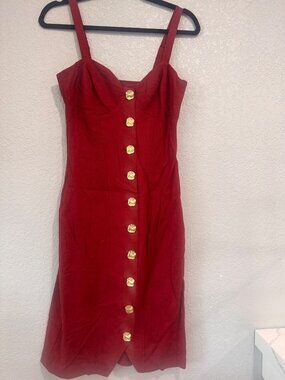 Fourteenth Place Red Button-Front Midi Dress With Adjustable Straps - XS